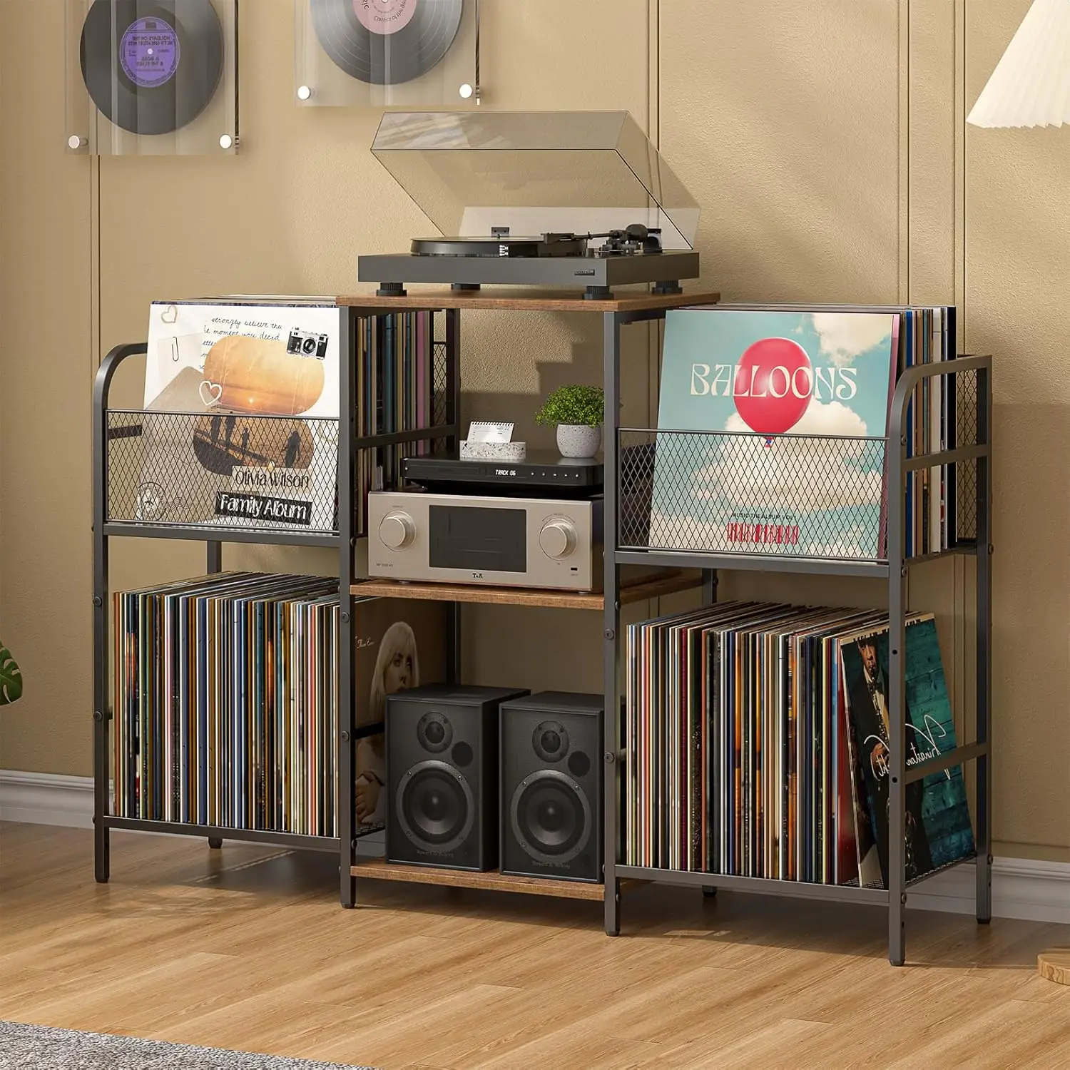 

Record Player Stand with Vinyl Storage, Record Storage for 350+ Albums, Tuntable Stand with Record