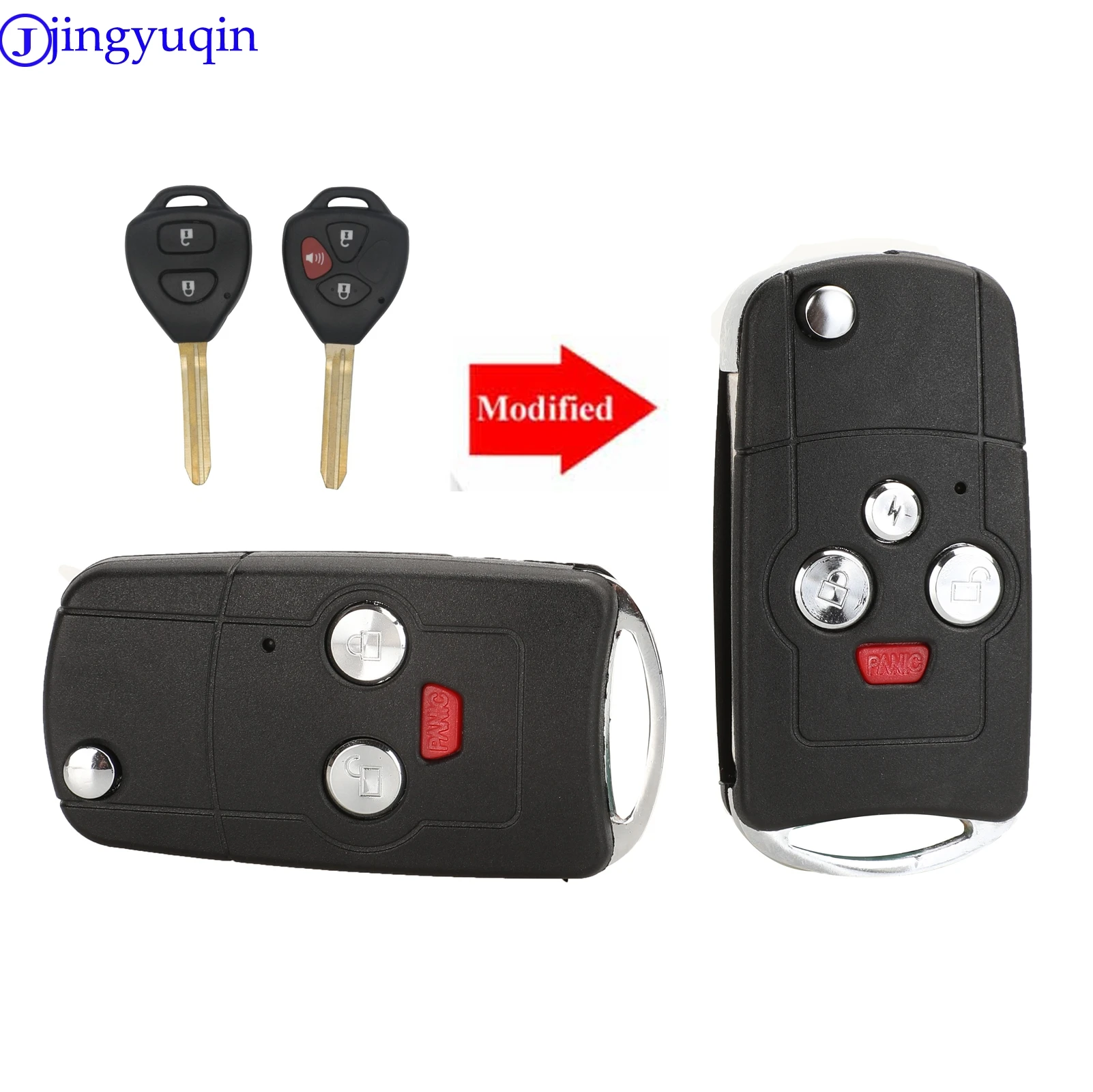 

jingyuqin 2/3 B Remote Black Flip Folding Car Key Shell Styling Cover Case For Toyota Scion Without Battery