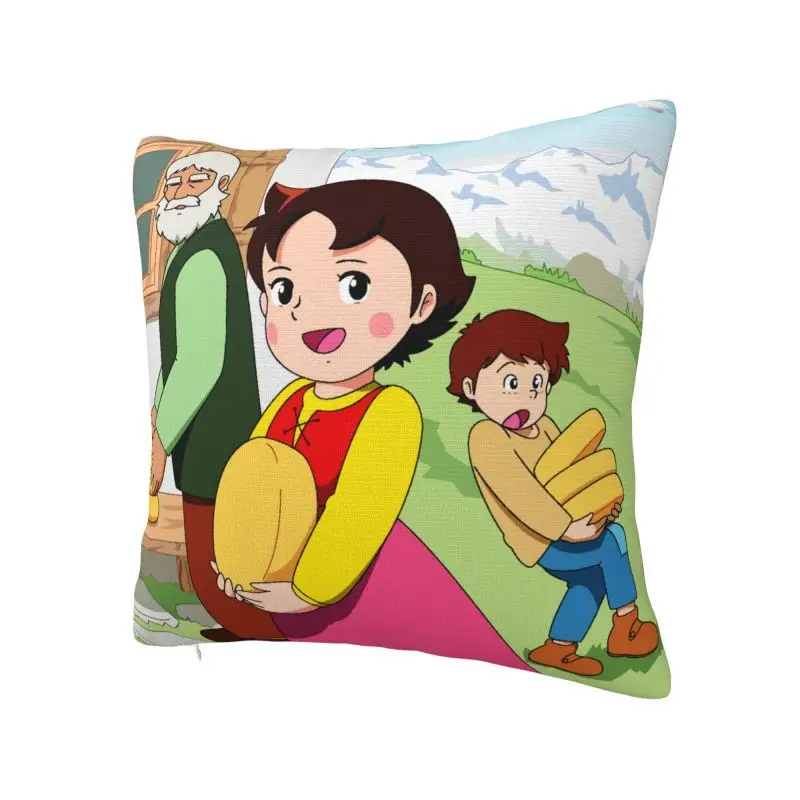 Heidi With Peter Help Her Grandfather Pillow Covers Sofa Alps Mountain Cartoon Nordic Cushion Cover Soft Pillowcase