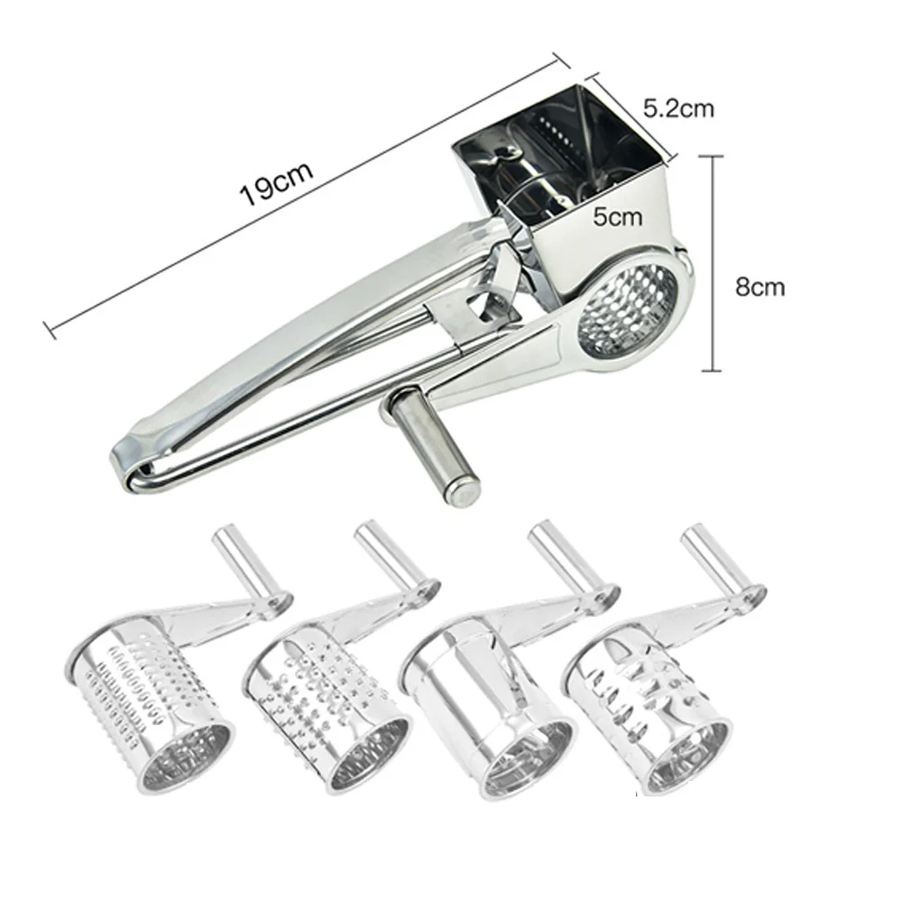 Stainless Steel Cheese Cheese, Chocolate Hand-Cranked Rotary Grater Tool, Sharp Hole Blade, Even Grater With 4 planing heads