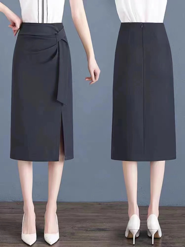 

Front-Slit Suit Skirt, Dark Gray Midi Skirt, Pencil Skirt, Office Work Skirt