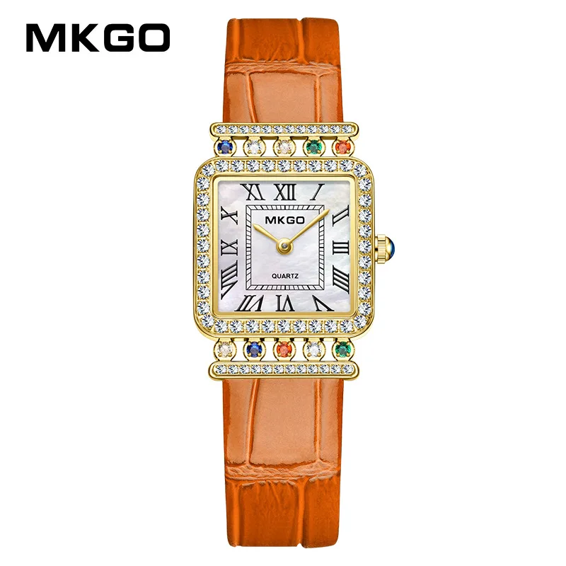 2024 New Crystal Ladies Watches High End Luxury Jewelry Female Watches Diamond Bracelet Women Leather Watches Square Roman Dial