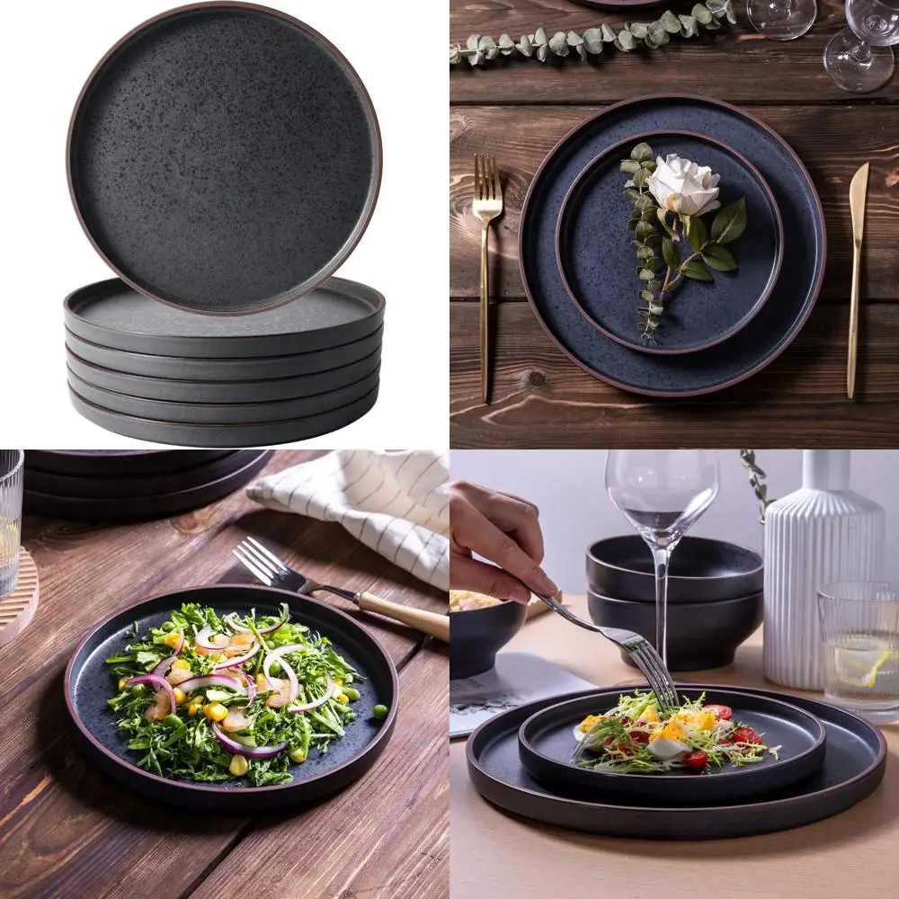 

ceramic dinnerware sets for 4, 12 pieces handmade reactive glaze plates and bowls set, scratch resistant dish set, oven & micro