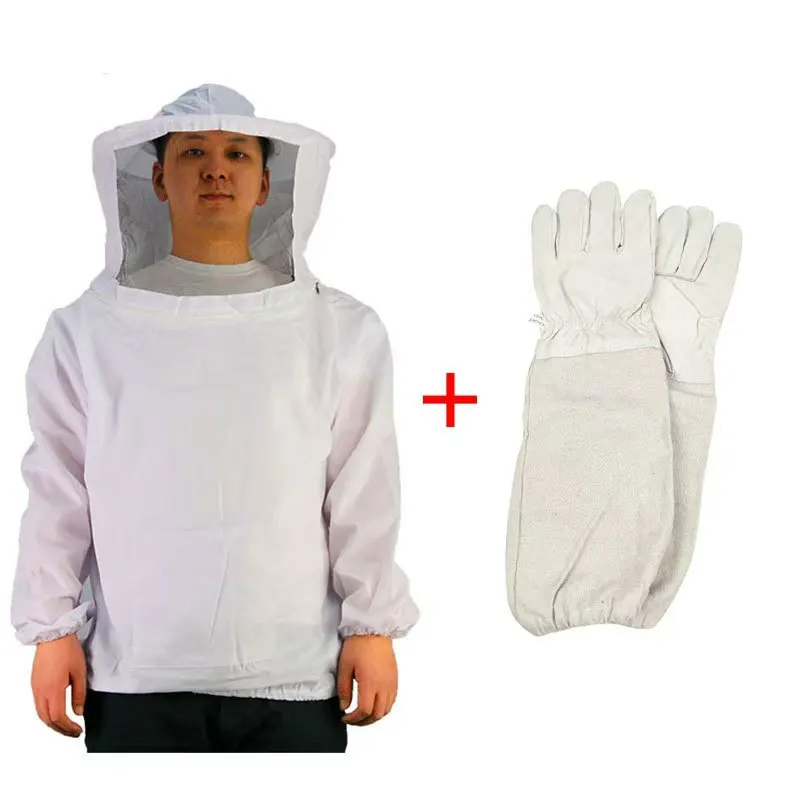 

Beekeeping Equipment Thickened Apricot Space Suit One-piece Split Bee Suit White Space Suit and Sheepskin Gloves Set