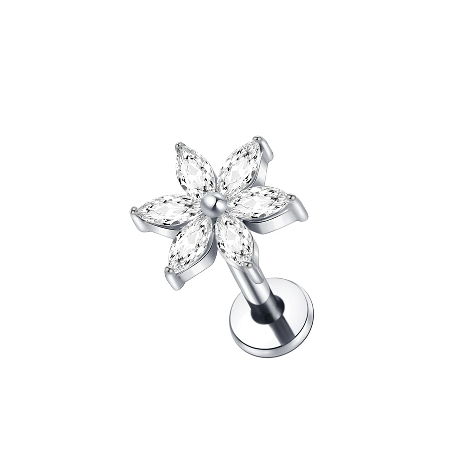 1PC Implantaat Grade Titanium Zirkoon Stud Oorbel Intern Schroefdraad Ster Labret Piercing Lip Monroe Helix Tragus Piercing Sieraden