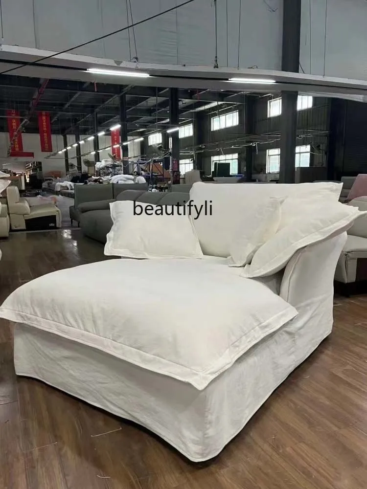 Nordic Simple Skin-Friendly Cotton and Linen Fabric Straight Row Sofa  Removable and Washable Silent Style Bedroom Chaise Longue