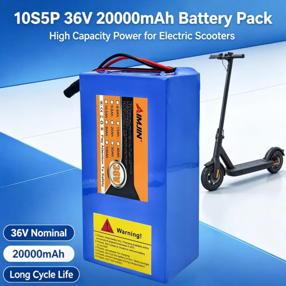 10s5p 36v 20000mah 18650 High-power Rechargeable Lithium Battery DC +42V 2A Charger, Used for Electric Motorcycles,bicycles