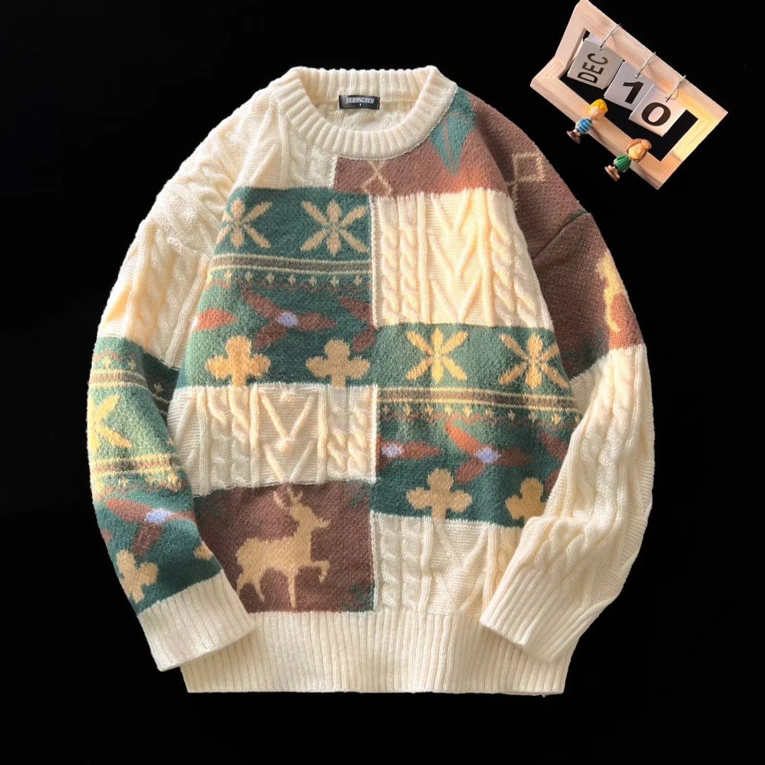 Men's New Autumn and Winter Patchwork Sweaters, Fashionable and Versatile Round-Neck Tops