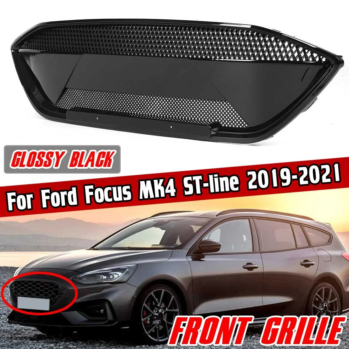 

Matte/Glossy Black Car Front Grill Grille RS Style Front Upper Racing Grills Grille For Ford Focus MK4 ST-line 2019 2020 2021