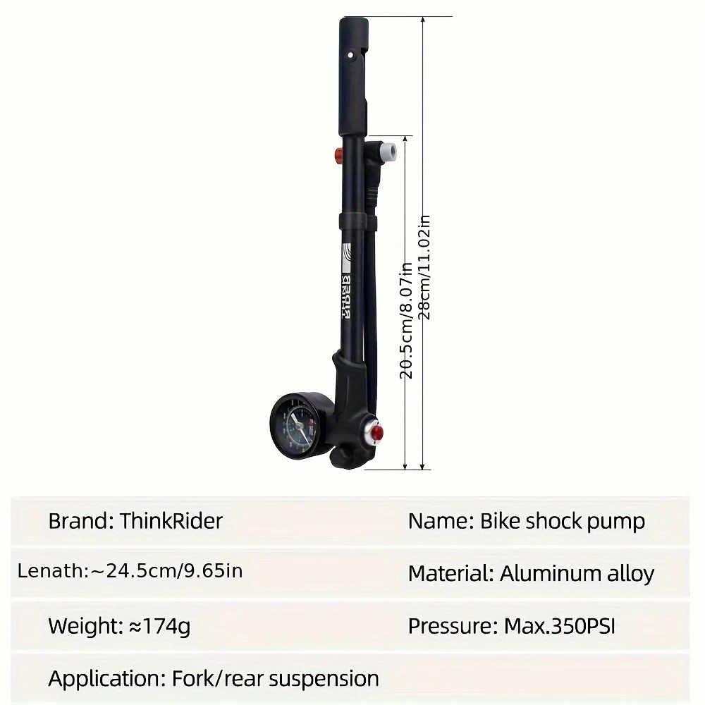 ThinkRider Portable High-pressure 350psi Bike Air Pump With Gauge For Fork & Rear Suspension Shock Absorber Mountain Bicycle