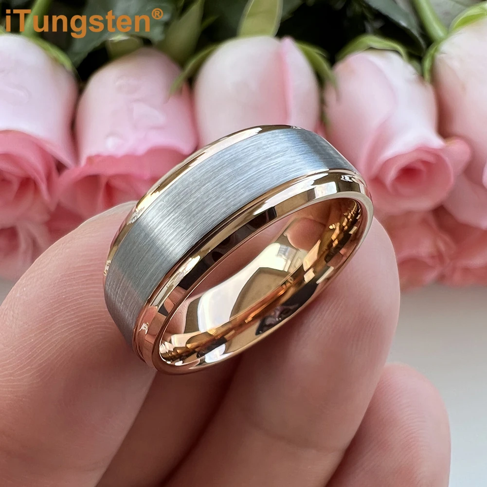 iTungsten 6mm 8mm Men Women Best Seller Ring Tungsten Engagement Wedding Band Trendy Jewelry Stepped Beveled Edges Comfort Fit