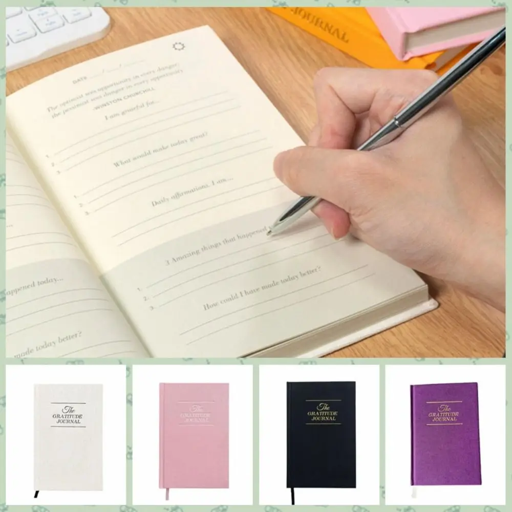 

A5 Paper Gratitude Journal Notebook Linen Hard Cover Smooth Surface Daily Notebook Thick Paper Ribbon Bookmark Schedule Notebook