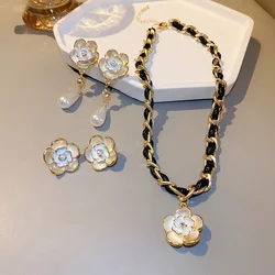 Luxury Jewelry set High Quality Camellia Pearl Rose Flower Earring Women's Clothing Accessories Fashion Design