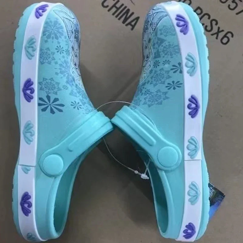 Summer Girls Sandals Cartoon Frozen Mermaid Children Beach Shoes Kids Slippers Soft Non-Slip Family Breathable Home Flat Shoes