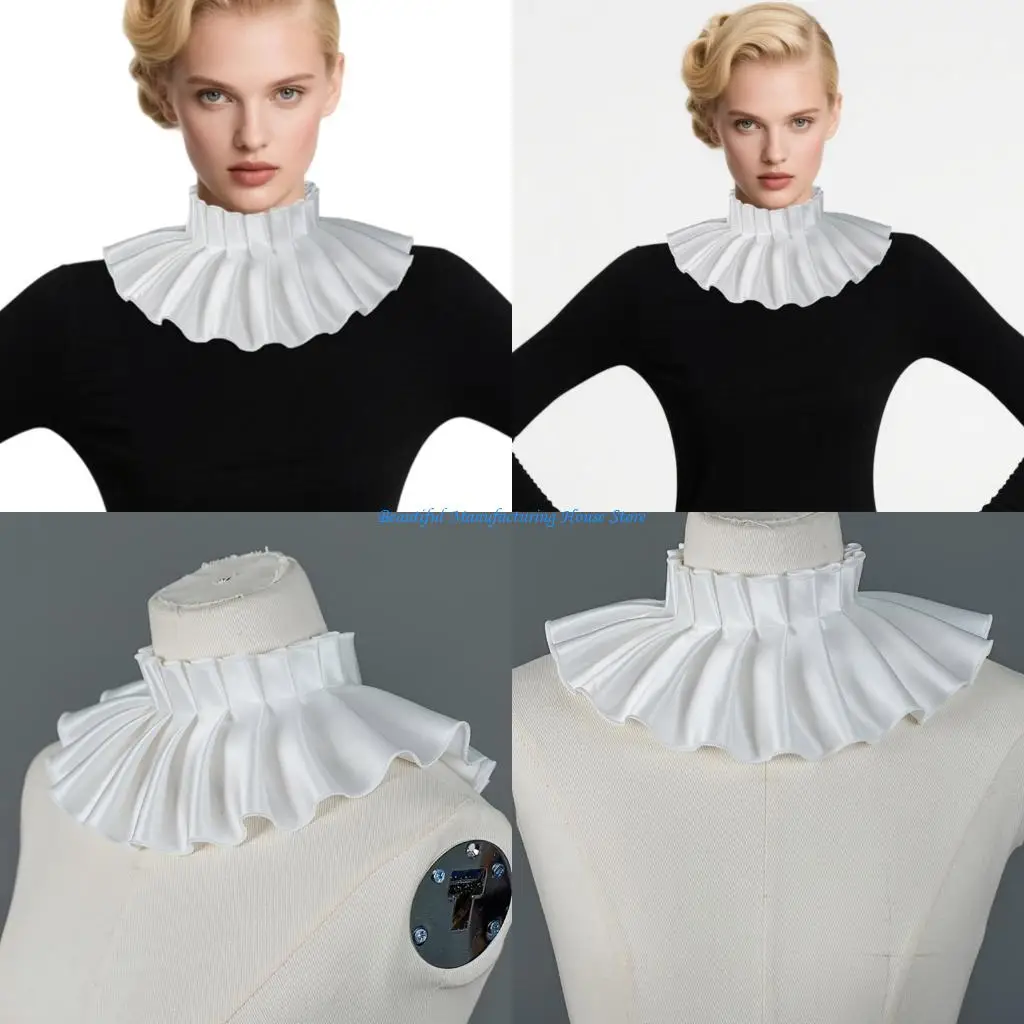 E56A Detachable Ruffled Neck Cover Machine Washable Office Casual Use