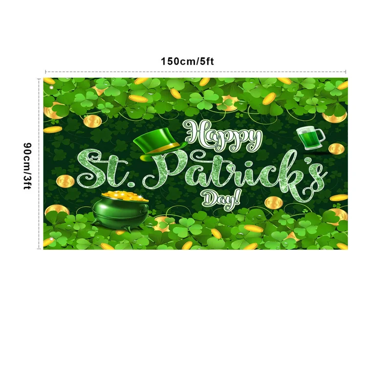 1 pc 3 x 5 Feet Polyester Fabric Vivid Color Flag for Happy Irish Festival St. Patrick's Day for Garden and Outdoor Decor