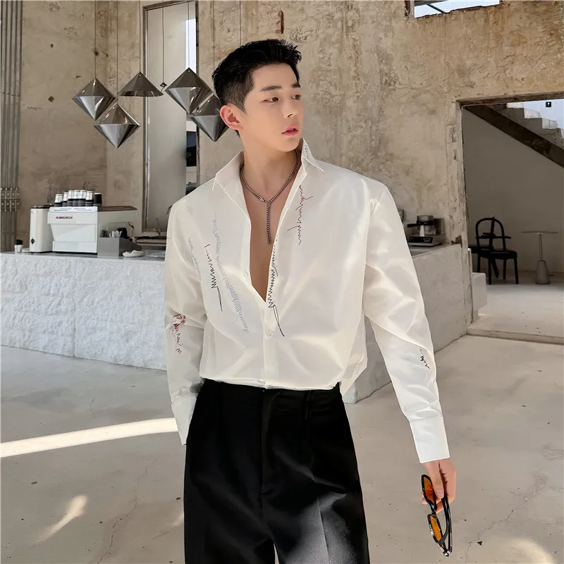 

Spring Summer Men's Casual Shirt Line Design Drapey No Ironing Required Elegant Lightweight Luxury Printed Standard Fit