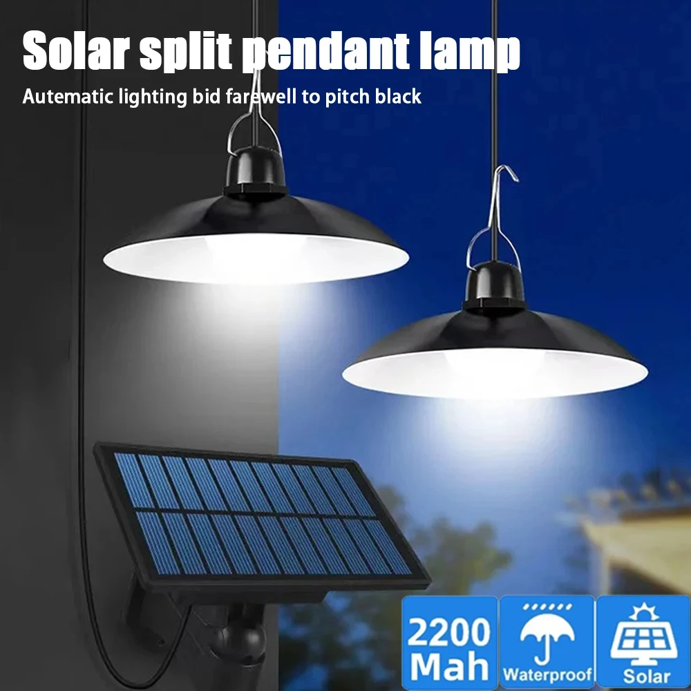 Outdoor Solar Pendant Light  IP65 Waterproof Led Solar Powered Chandelier Lamp for Garden Camping Shed Barn Room Hanging Light