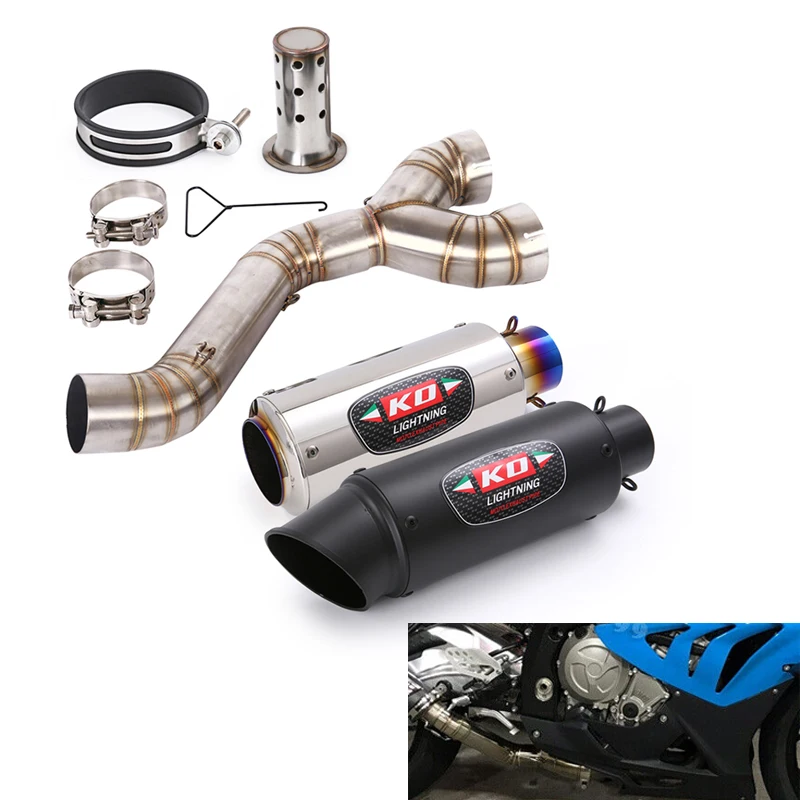 For BMW S1000RR 2010-2014 S1000R 2010-2016 S1000R Motorcycle Exhaust System Middle Connect Pipe Muffler Escape Tips Slip On 60mm