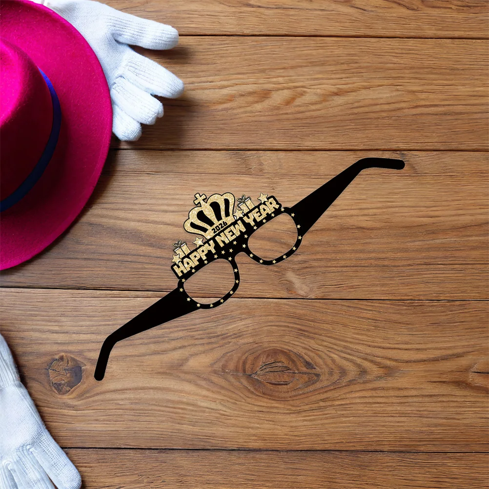 

24Pcs New Year Paper Glasses Glitter Black Gold 3D Design Party Eyewear for Photo Booth Props and New Year Eve Celebration Decor