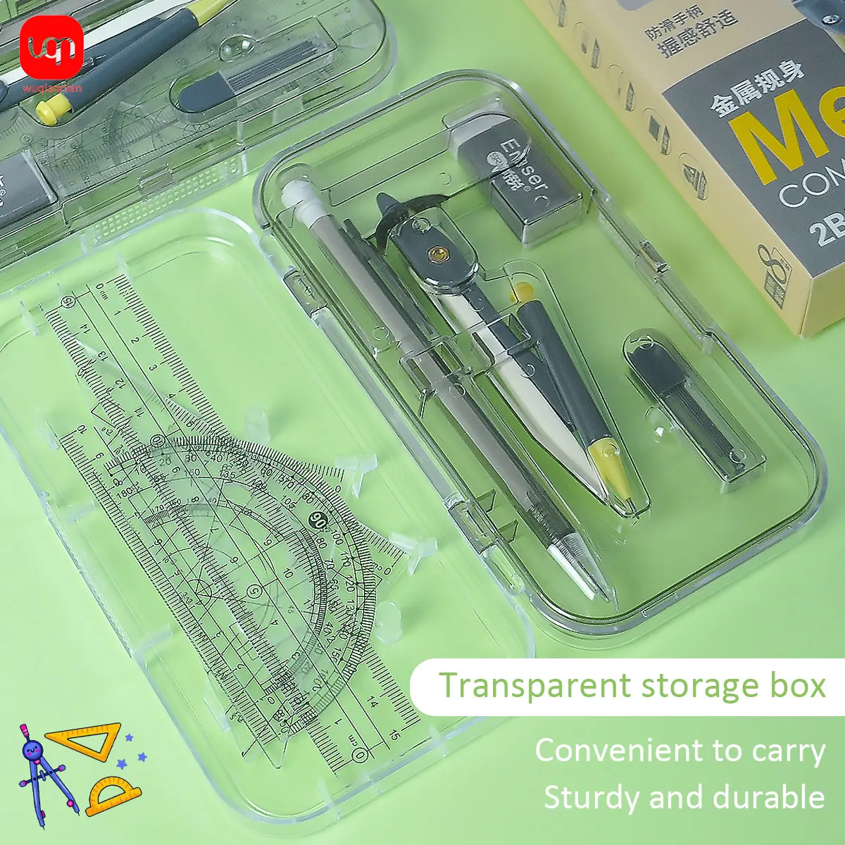 

Высококачественный компас и набор линеек WQN, может вращаться на 360° ° для обеспечения точности, удобного для ежедневного рисования, офиса и школы.