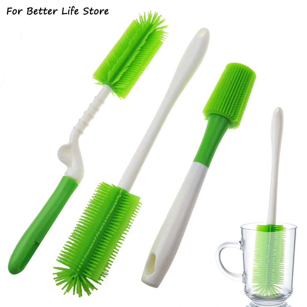 1Pc 3 Style Green Silicone Bottle Brushes Cleaning Cup For Coffe Tea Glass Feeding Odorless Hanging Storage To Save Space