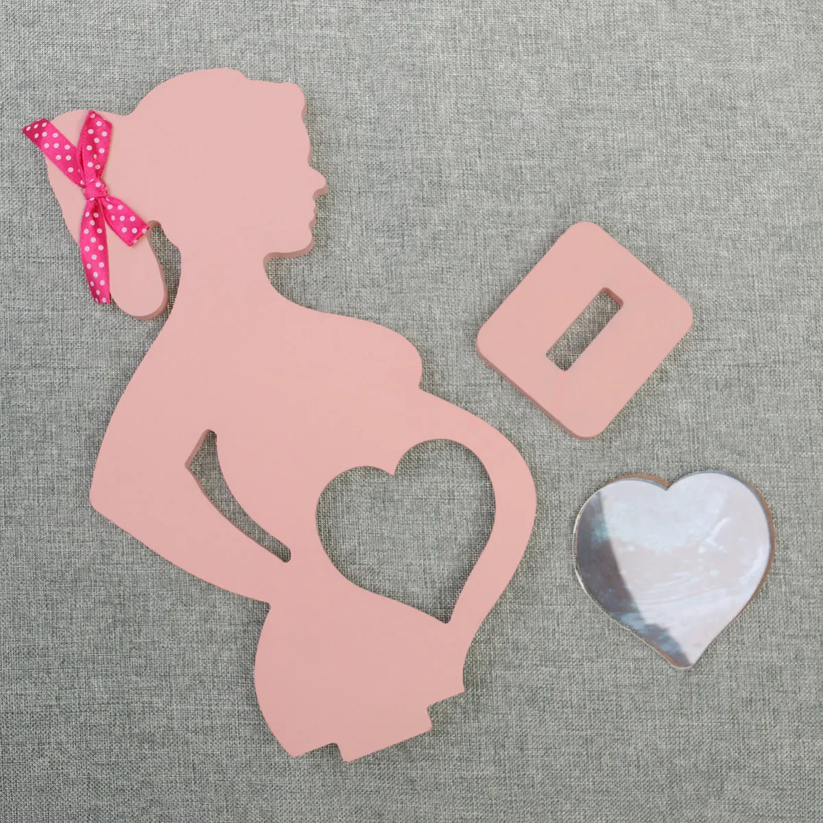 Wooden Photo Frame Wedding Prop Heart Belly Frame Pregnant Woman Pink Bow Ponytail Pattern Newborn Picture Display Gift Decor