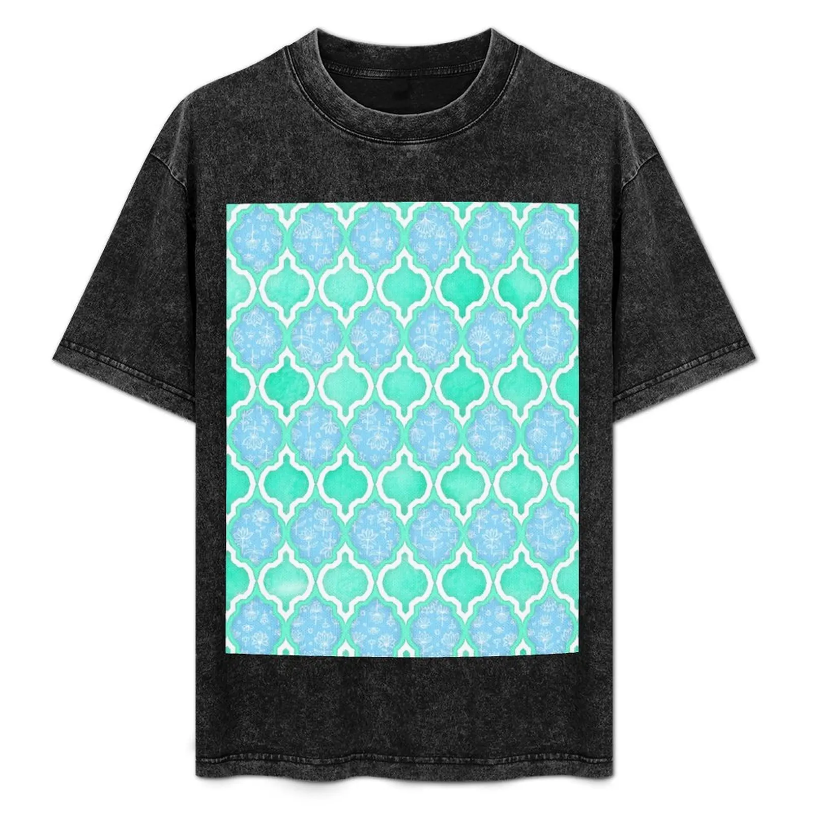 Moroccan Aqua Doodle pattern in mint green, blue & white T-Shirt Work Wear Short Sleeve T-Shirt
