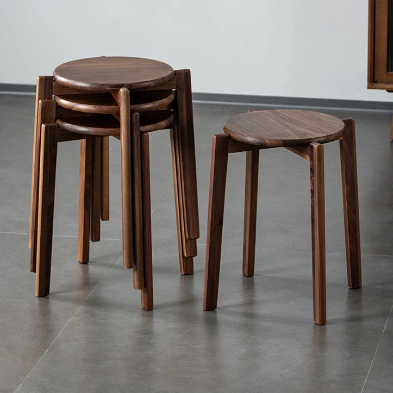 North American Black Walnut Solid Wood Stool Stackable Round Seat Wooden Dining Bench Low Wooden Chair for Kitchen Dining Room image 4