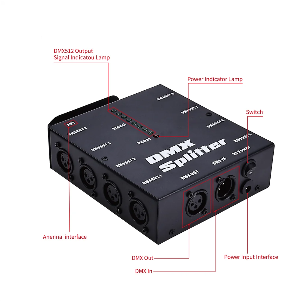 مضخم إشارة DMX512 اللاسلكي 8-Way معزول DMX Splitter لإضاءة المسرح - التحكم في لون الضوء بسهولة #5