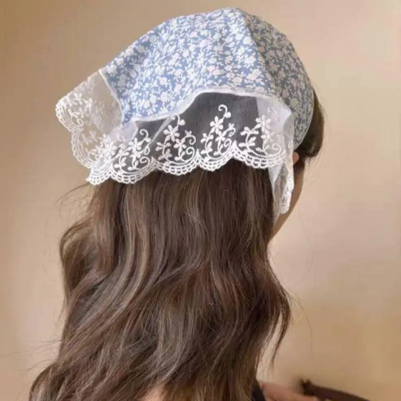 

Floral Headscarf Lace Triangle Bandana Fashion Headwarps Patchwork Head Scarf Sunscreen Turban Cap Travel Hair Accessories