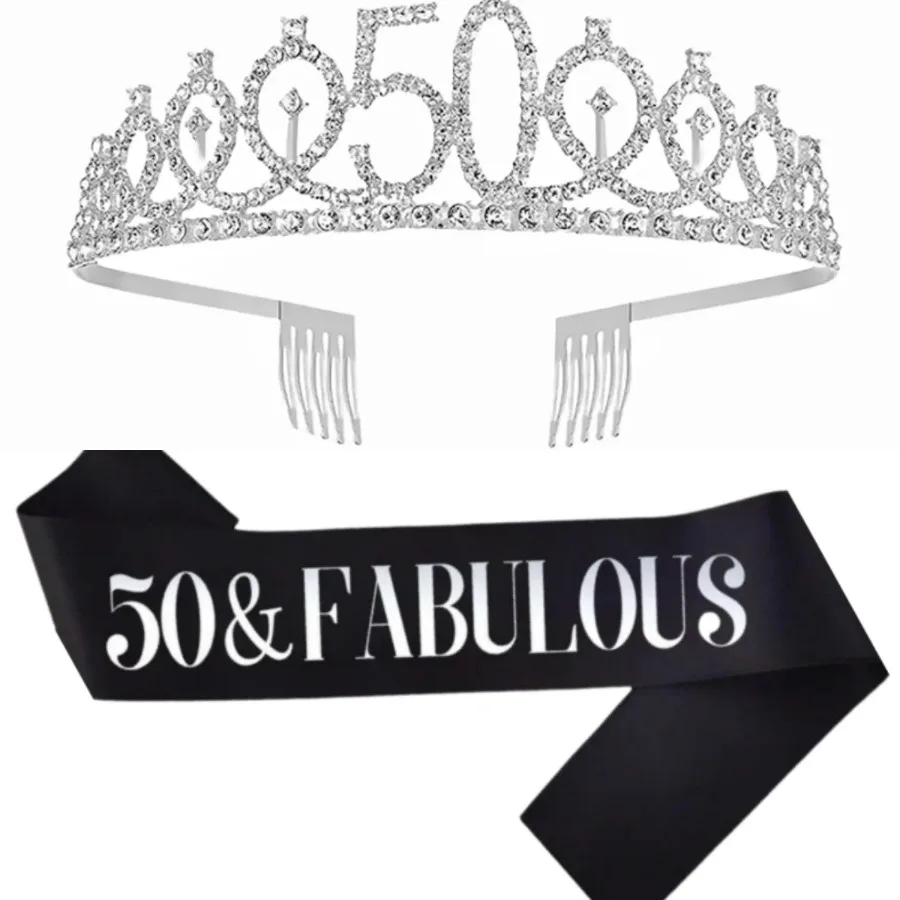 Glitter Silvery Birthday Tiara Crown Sash Women Girls 18th 21St 30Th 40Th 50Th 60Th 70th Birthday Party Prom Gifts - view 6
