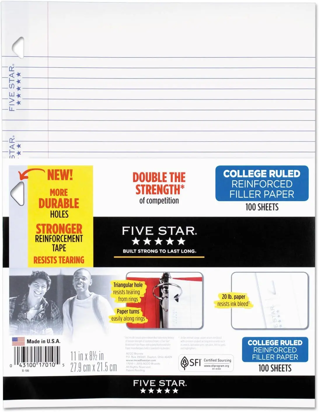 

College Ruled Filler Paper with Reinforced Holes, 11x8.5 Inch, 300 Sheets Total, 3-Hole Punched Loose Leaf for Binders