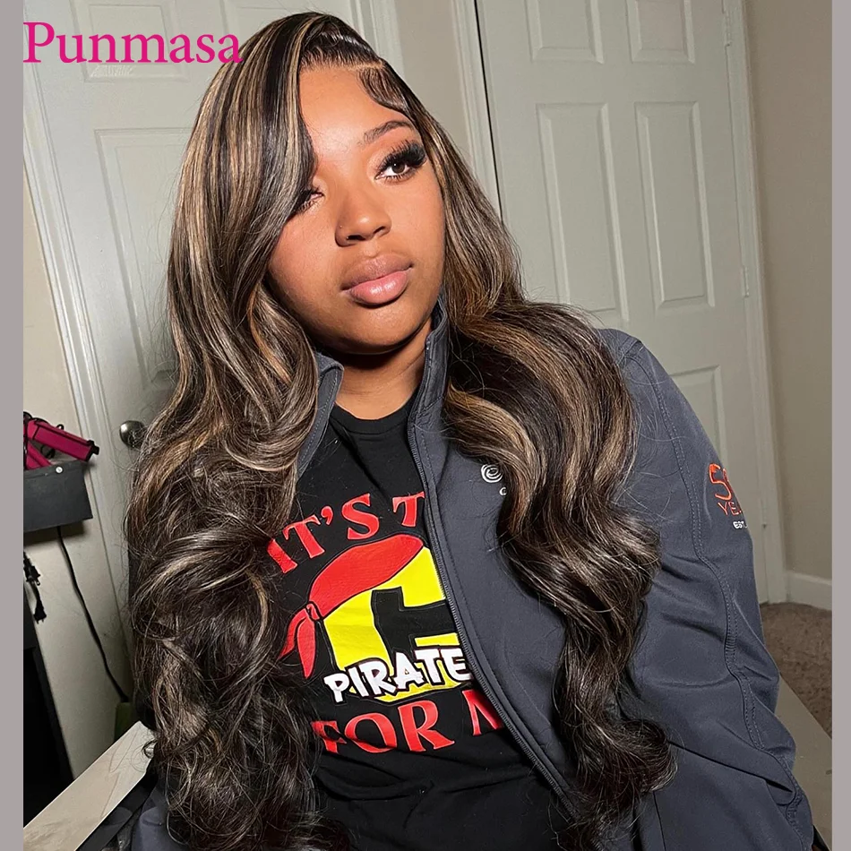 4/27 Highlight Omber Peruvian Hair 200% 13x6 Lace Front Wig Body Wave Punmasa 34" 13x4 Wear Go Human Hair Transparent Lace Wigs