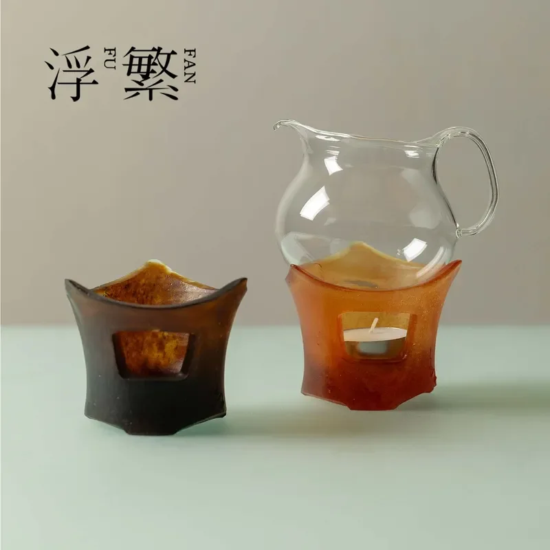 Amber Glazed Floating Sanshan Tea Warmer Candle Stove Small Wind Furnace for Fair Cup Heating Insulation Base Decorative
