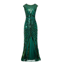 New Women's Fashion 1920s Flapper Green Long Dress Vintage Great Gatsby Charleston Sequin Beaded 20s Party Dress Plus Size