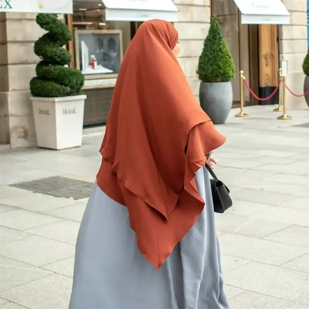 Lange Hijab Khimar Ramdan Eid Moslim Plain Hijaabs Hoofddoek Vrouwen 3 Lagen Jilbab Jubha Islamitische Kleding Gebed Kledingstuk Djellaba