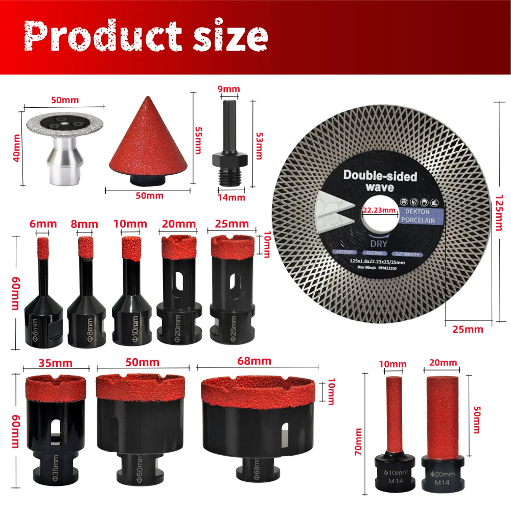 9/10/12Pcs Diamond Drill Bit Milling Bit Adapter For Tile Granite Marble Stone M14 Thread Chamfer Bit Saw Blade Cutting Tools - view 2