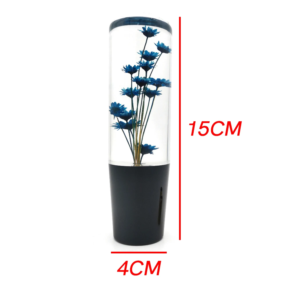 15cm JDM Real Flower Crystal Car Gear Shift Knob Acrylic Flower Gear Shifter Lever Stick Flat Head