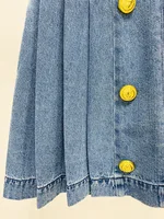 HIGH STREET Newest 2026 Designer Fashion Skirt Women's Lion Buttons Pleated Denim Skirt - Image 4