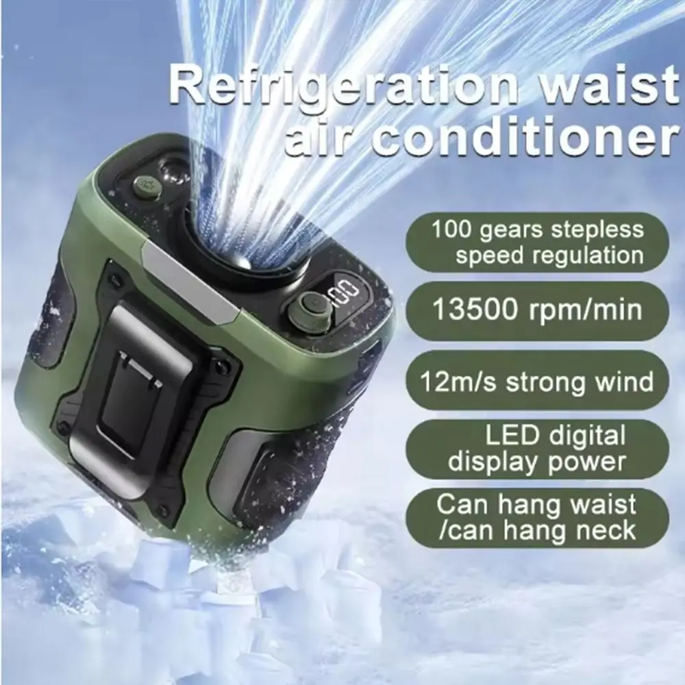 

With 100 Speeds Waist Mounted Fan Powerful Airflows Digital Display Hanging Neck Fan Power Bank USB Rechargeable