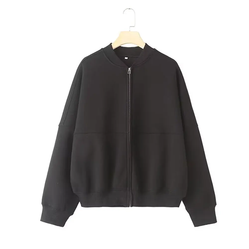 NONE HH Damen Herbst 2-teilig Retro einfarbig Reißverschluss Bomberjacke Sweatshirt + hohe Taille Schnürung Damen Hose mit weitem Bein Street Wear 8