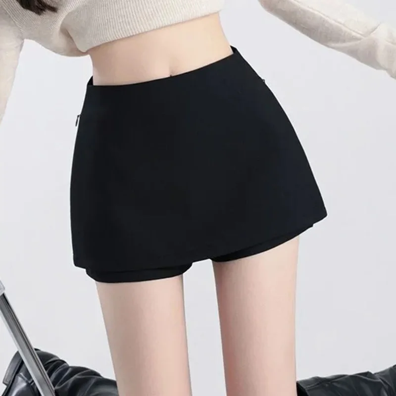 Women Patchwork Grey Suit Shorts Skirt High Waisted Fashion Casual Korean Skorts Summer Slim Bodycon Solid Commuter Shorts