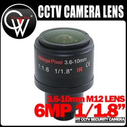 6MP 3.6-10mm Varifocal cctv IR M12 Lens,F1.6,1/1.8