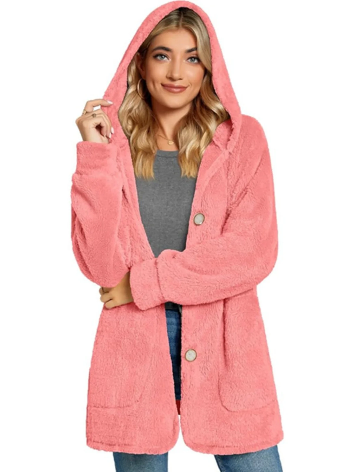 

American Sle Plu Hooded Jaet Autumn Winter New Loose Casual Versatile Open Cardigan High-End Sensation Super Good Looki...
