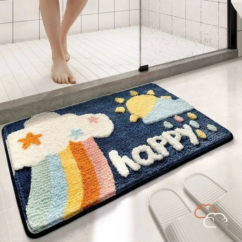 Cartoon Style Bathroom Water Absorption Anti-slip Floor Mat Bathroom Entrance Stepping Pad Household Doormat Decor Small Carpet