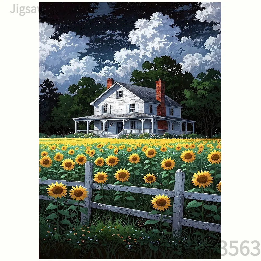 Sunflower Country House Starry Night Van Gogh Style Lake Sailor Cottage Jigsaw Puzzle 500-2000P Paper Puzzle Home Art Gift
