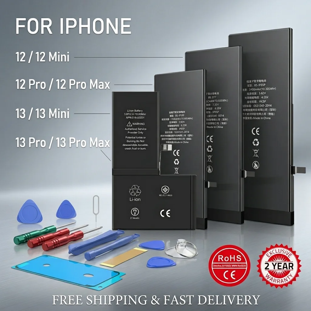 

High Capacity 0 Cycle Battery For iPhone 12 13 Mini Pro Max Replacement Batteries With Free Tools Sticker