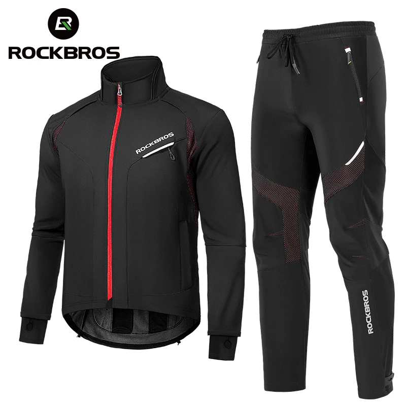 ROCKBROS Winter Bicycle Jacket Sets Men Women Thermal Fleece Warm Cycling Jersey Sets MTB Road Bike Pants Suit Clothes Equipment