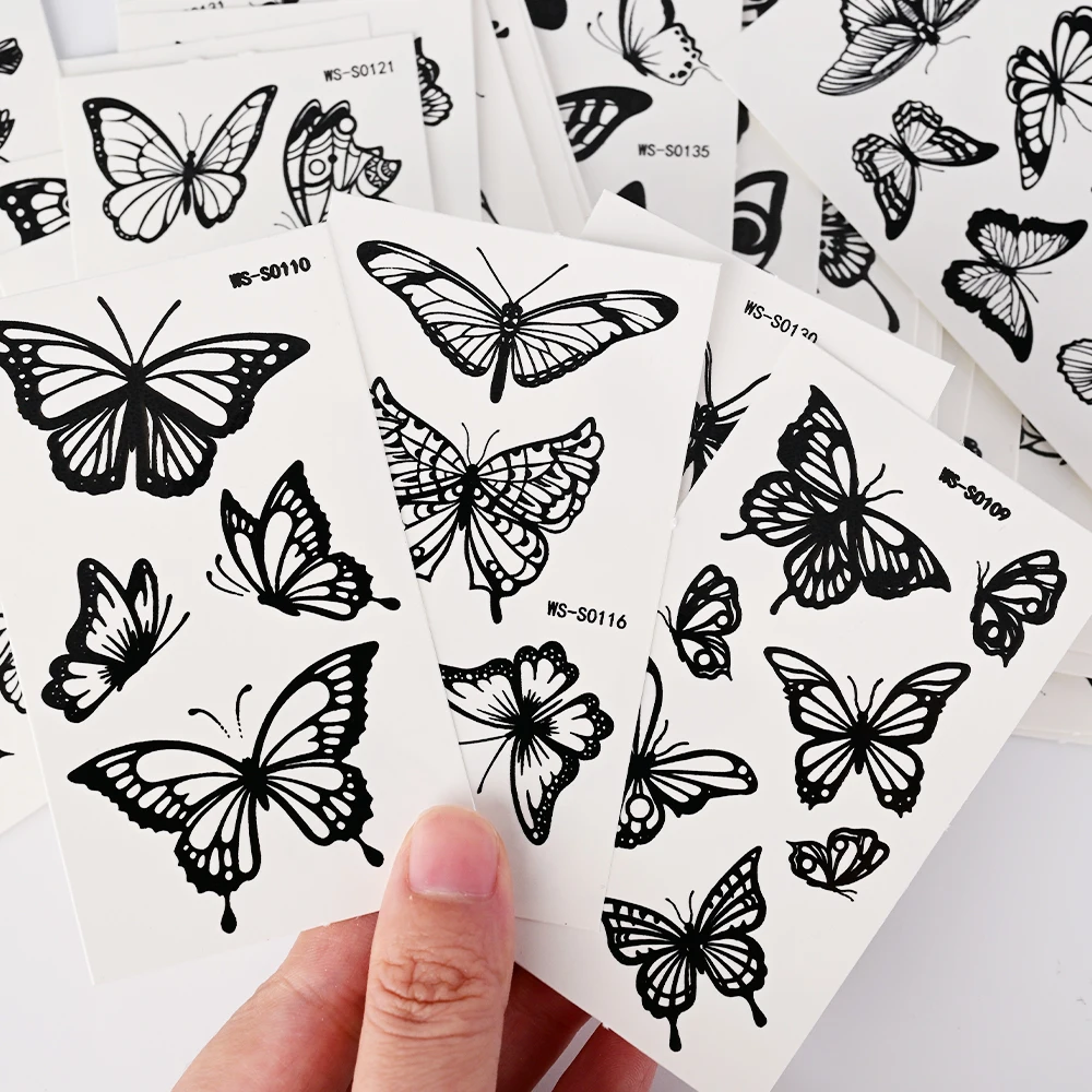 35pcs Black Butterfly Pattern Tattoo Stickers Y2k Waterproof Butterflies Temporary Tattoo Wrist/Hand/Body Sexy Tattoo Stickers